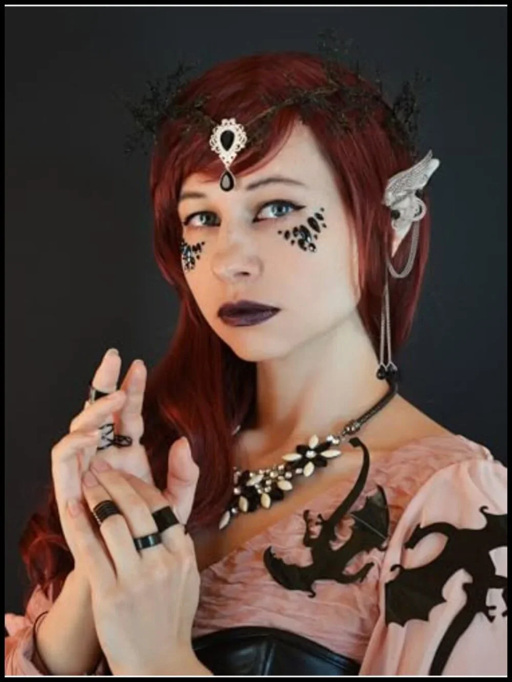 Fairy Flower Crown with Elf Ear Cuffs, Elven Princess Tiara, Costume Headpiece